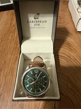 Caribbean Joe Men's Watch - Green Dial Brown Leather Strap